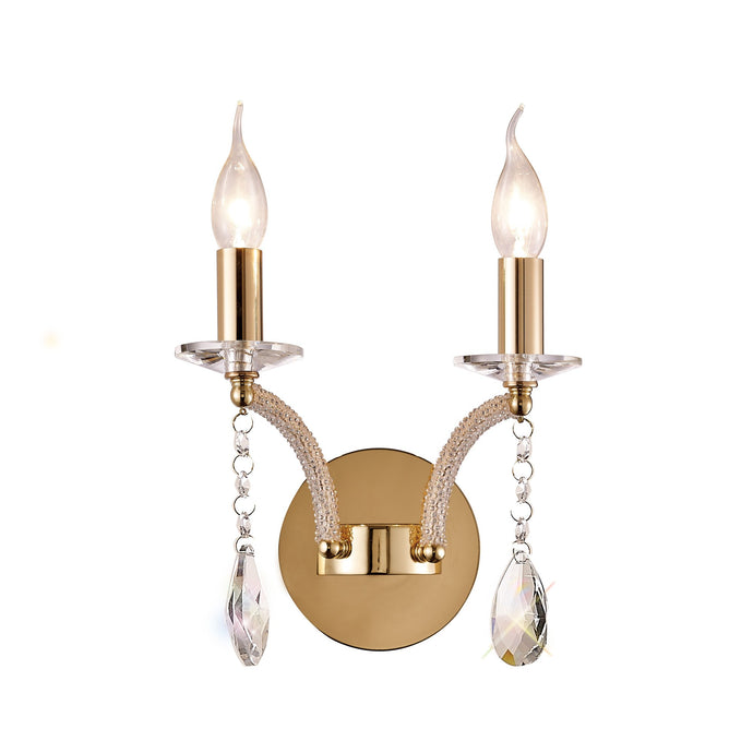 Diyas IL32362 Fiore Wall Lamp Switched 2 Light French Gold/Crystal - 38531