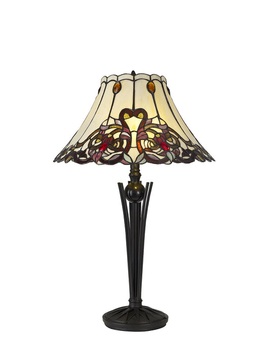 C-Lighting Flete Tiffany Table Lamp, 2 x E27, Red / Orange / Crystal / Black - 30469
