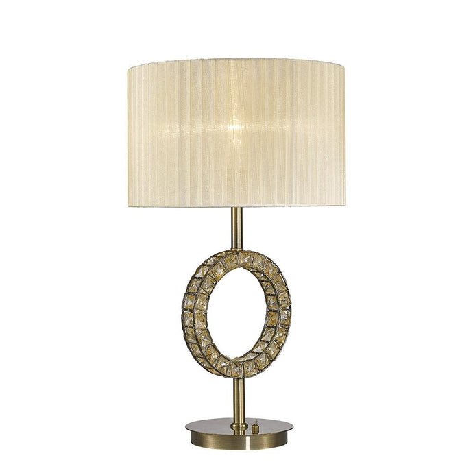 Diyas IL31530 Florence Round Table Lamp With Cream Shade 1 Light Antique Brass/Crystal - 38398