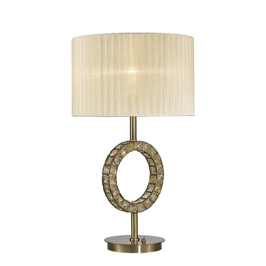 Diyas IL31530 Florence Round Table Lamp With Cream Shade 1 Light Antique Brass/Crystal - 38398
