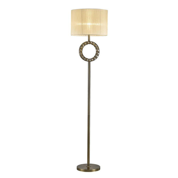 Diyas IL31531 Florence Round Floor Lamp With Cream Shade 1 Light E27 Antique Brass/Crystal Item Weight: 18.24kg - 38399