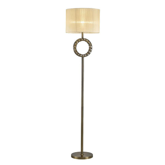 Diyas IL31531 Florence Round Floor Lamp With Cream Shade 1 Light E27 Antique Brass/Crystal Item Weight: 18.24kg - 38399