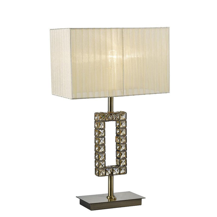 Diyas IL31532 Florence Rectangle Table Lamp With Cream Shade 1 Light Antique Brass/Crystal - 23641