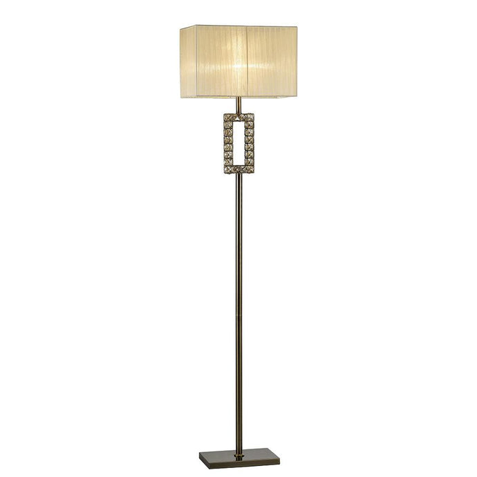 Diyas IL31533 Florence Rectangle Floor Lamp With Cream Shade 1 Light Antique Brass/Crystal - 23640