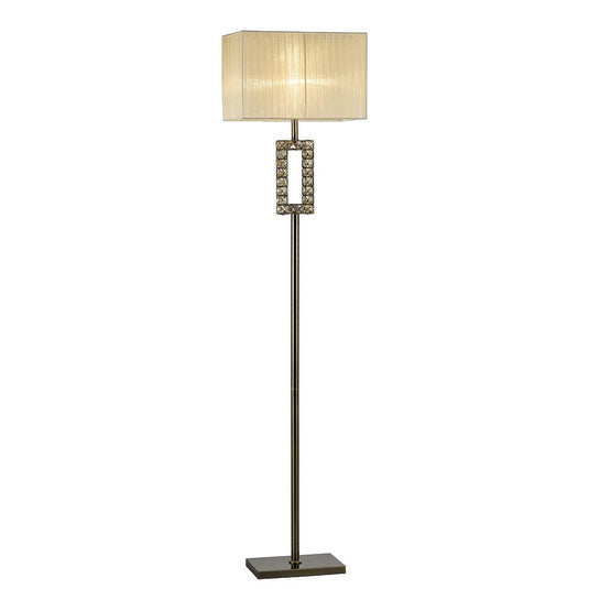 Diyas IL31533 Florence Rectangle Floor Lamp With Cream Shade 1 Light Antique Brass/Crystal - 23640