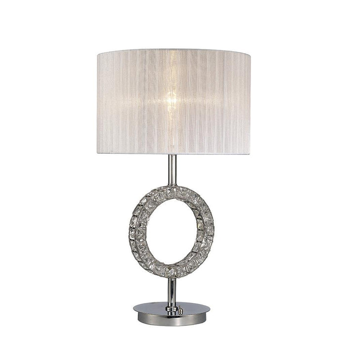 Diyas IL31534 Florence Round Table Lamp With White Shade 1 Light Polished Chrome/Crystal - 23639