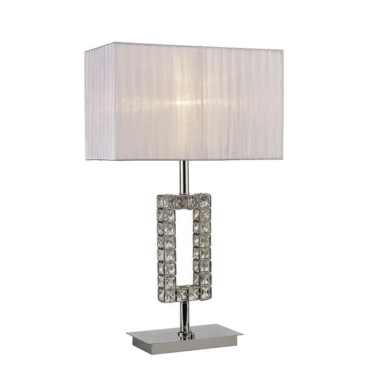 Diyas IL31536 Florence Rectangle Table Lamp With White Shade 1 Light Polished Chrome/Crystal - 38400