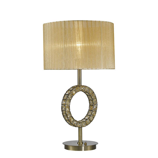 Diyas IL31720 Florence Round Table Lamp With Soft Bronze Shade 1 Light Antique Brass/Crystal - 38482