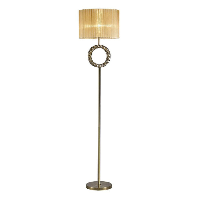 Diyas IL31721 Florence Round Floor Lamp With Soft Bronze Shade 1 Light E27 Antique Brass/Crystal Item Weight: 18.4kg - 22131