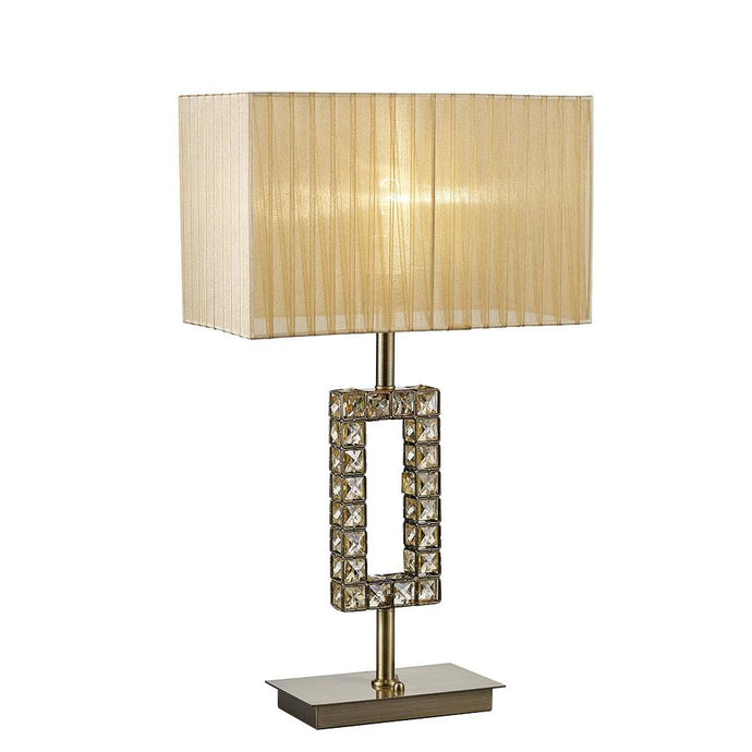 Diyas IL31722 Florence Rectangle Table Lamp With Soft Bronze Shade 1 Light Antique Brass/Crystal - 38483