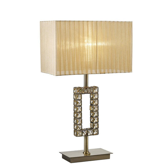 Diyas IL31722 Florence Rectangle Table Lamp With Soft Bronze Shade 1 Light Antique Brass/Crystal - 38483