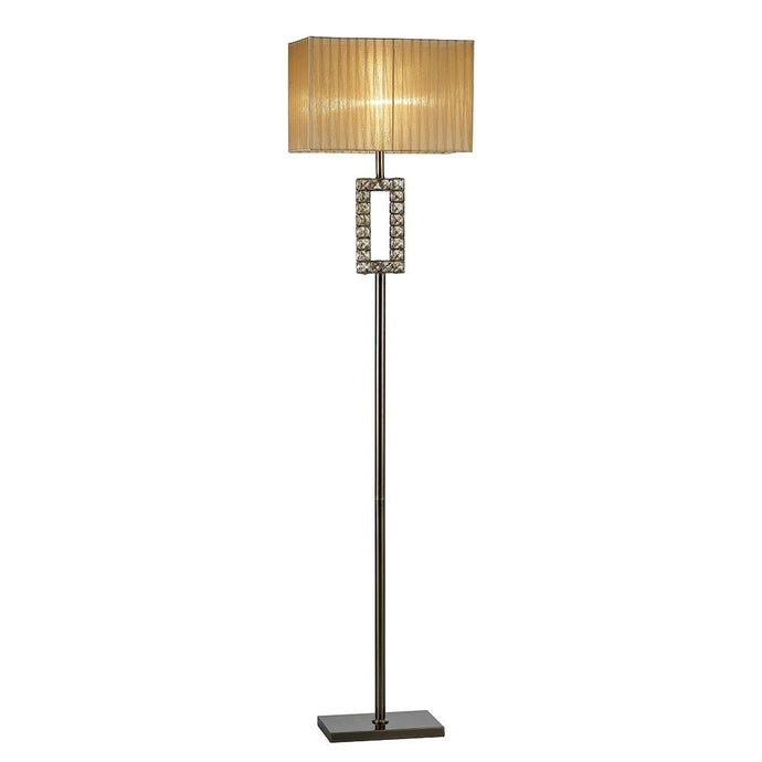Diyas IL31723 Florence Rectangle Floor Lamp With Soft Bronze Shade 1 Light Antique Brass/Crystal - 38484