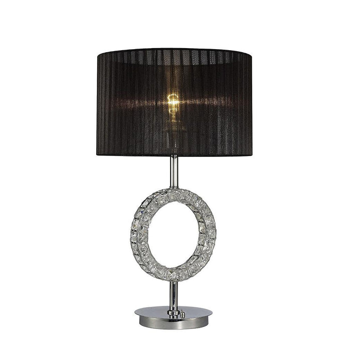 Diyas IL31724 Florence Round Table Lamp With Black Shade 1 Light Polished Chrome/Crystal - 38485