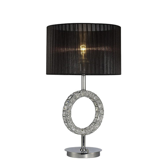 Diyas IL31724 Florence Round Table Lamp With Black Shade 1 Light Polished Chrome/Crystal - 38485