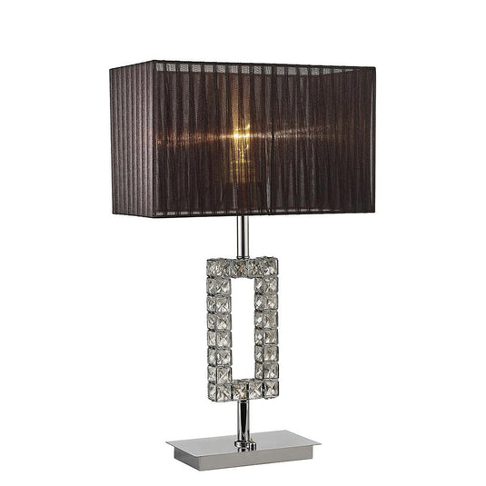 Diyas IL31726 Florence Rectangle Table Lamp With Black Shade 1 Light Polished Chrome/Crystal - 38487
