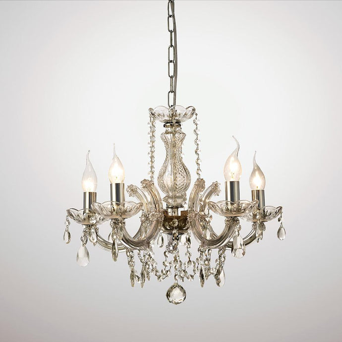 Deco D0020 Gabrielle Chandelier With Glass Sconce & Glass Droplets 5 Light E14 Polished Chrome Finish