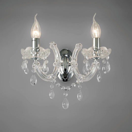 Deco D0024 Gabrielle Wall Lamp 2 Light E14 With Glass Sconce & Glass Droplets/Polished Chrome