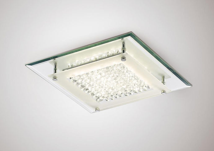 Deco D0069 Gina Ceiling, 280mm Square, 12W 960lm LED 4000K Polished Chrome/Crystal