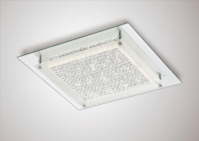 Deco D0070 Gina Ceiling, 360mm Square, 18W 1440lm LED 4000K Polished Chrome/Crystal