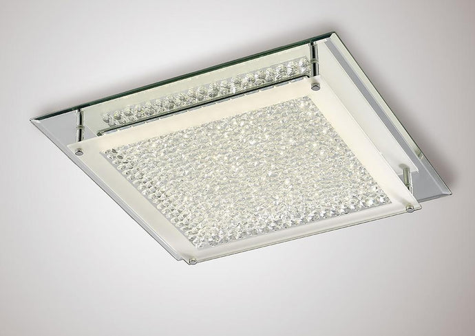 Deco D0071 Gina Ceiling, 420mm Square, 21W 1680lm LED 4000K Polished Chrome/Crystal
