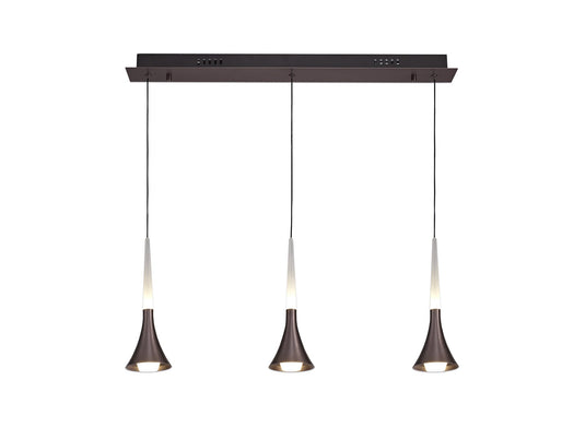 C-Lighting Godden 3 Light Linear Pendant, 3 x 5W LED, 3000K, 431lm, Satin Brown, 3yrs Warranty - 28752