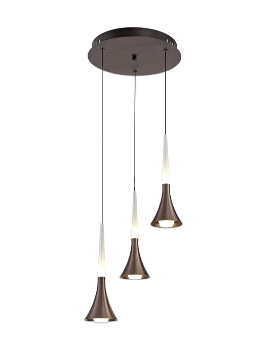 C-Lighting Godden 3 Light Round Pendant, 3 x 5W LED, 3000K, 447lm, Satin Brown, 3yrs Warranty - 28753