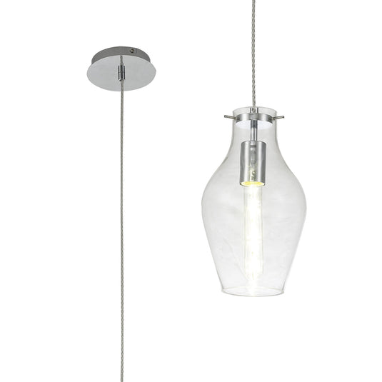 C-Lighting Guston Pendant 17cm Round, 1 x E27, Chrome & Clear - 30471
