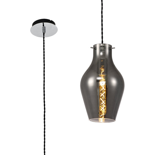 C-Lighting Guston Pendant 17cm Round, 1 x E27, Chrome & Smoke - 33300