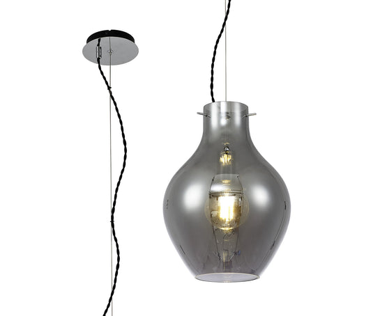 C-Lighting Guston Pendant 28cm Round, 1 x E27, Chrome & Smoke - 33301