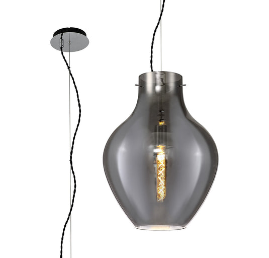 C-Lighting Guston Pendant 38cm Round, 1 x E27, Chrome & Smoke - 33302