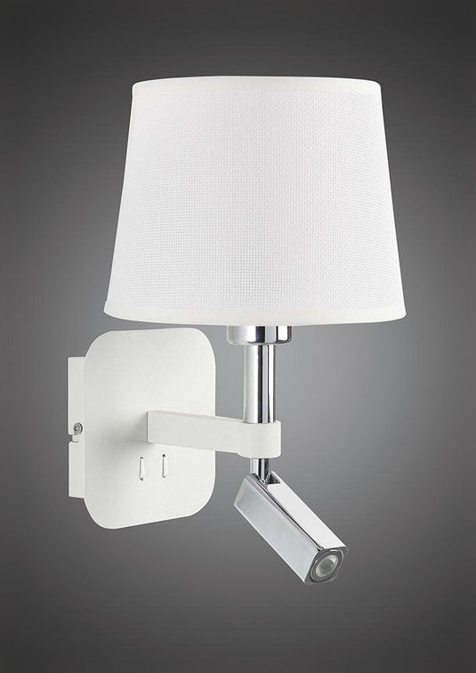 Mantra M5316 Habana Wall Lamp 1 Light Without Shade E27 + Reading Light 3W LED 3000K, 200lm, Matt White/Polished Chrome, 3yrs Warranty