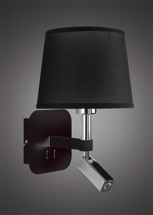 Mantra M5317 Habana Wall Lamp 1 Light Without Shade E27 + Reading Light 3W LED Black/Polished Chrome 3000K, 200lm,, 3yrs Warranty