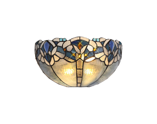 C-Lighting Hadlow Tiffany 30cm Wall Lamp, 2 x E14, Blue/Clear Crystal - 28863
