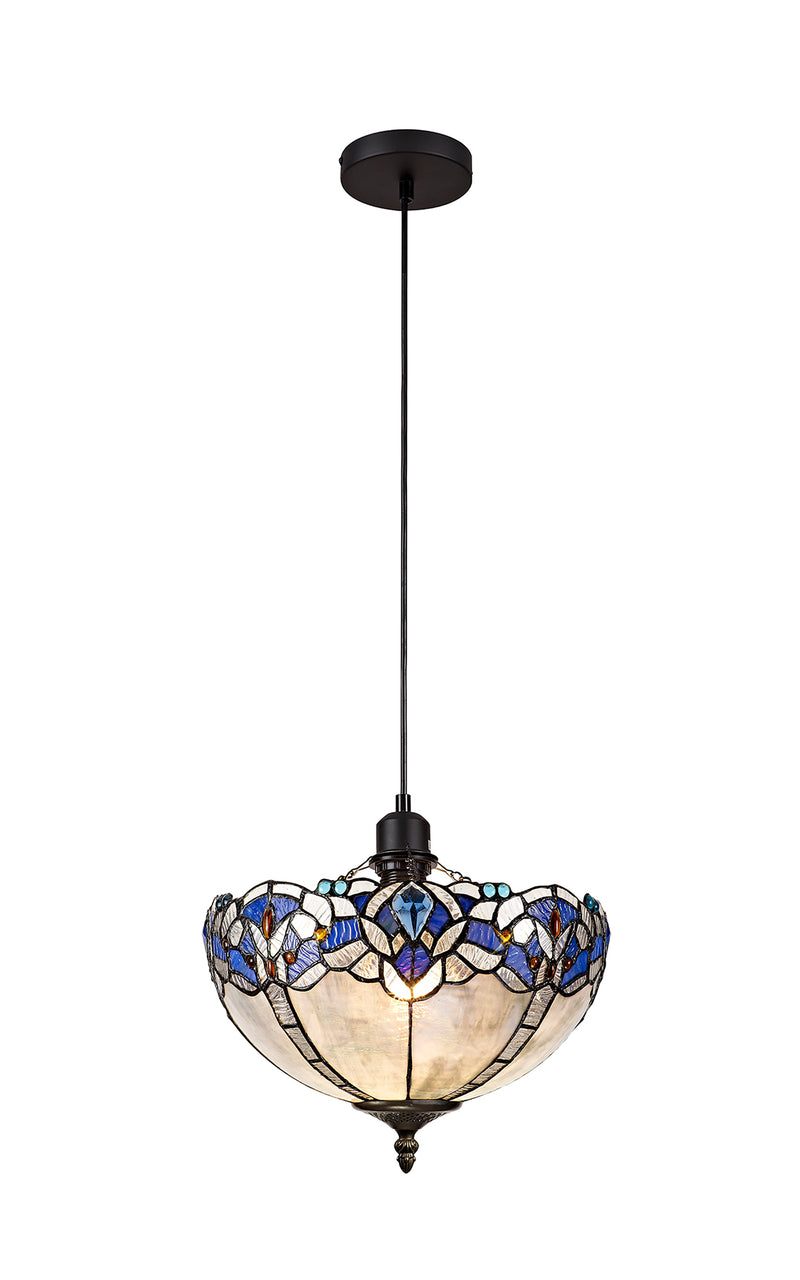 Load image into Gallery viewer, C-Lighting Hadlow 1 Light Uplighter Pendant E27 With 30cm Tiffany Shade, Blue/Clear Crystal/Black - 29543

