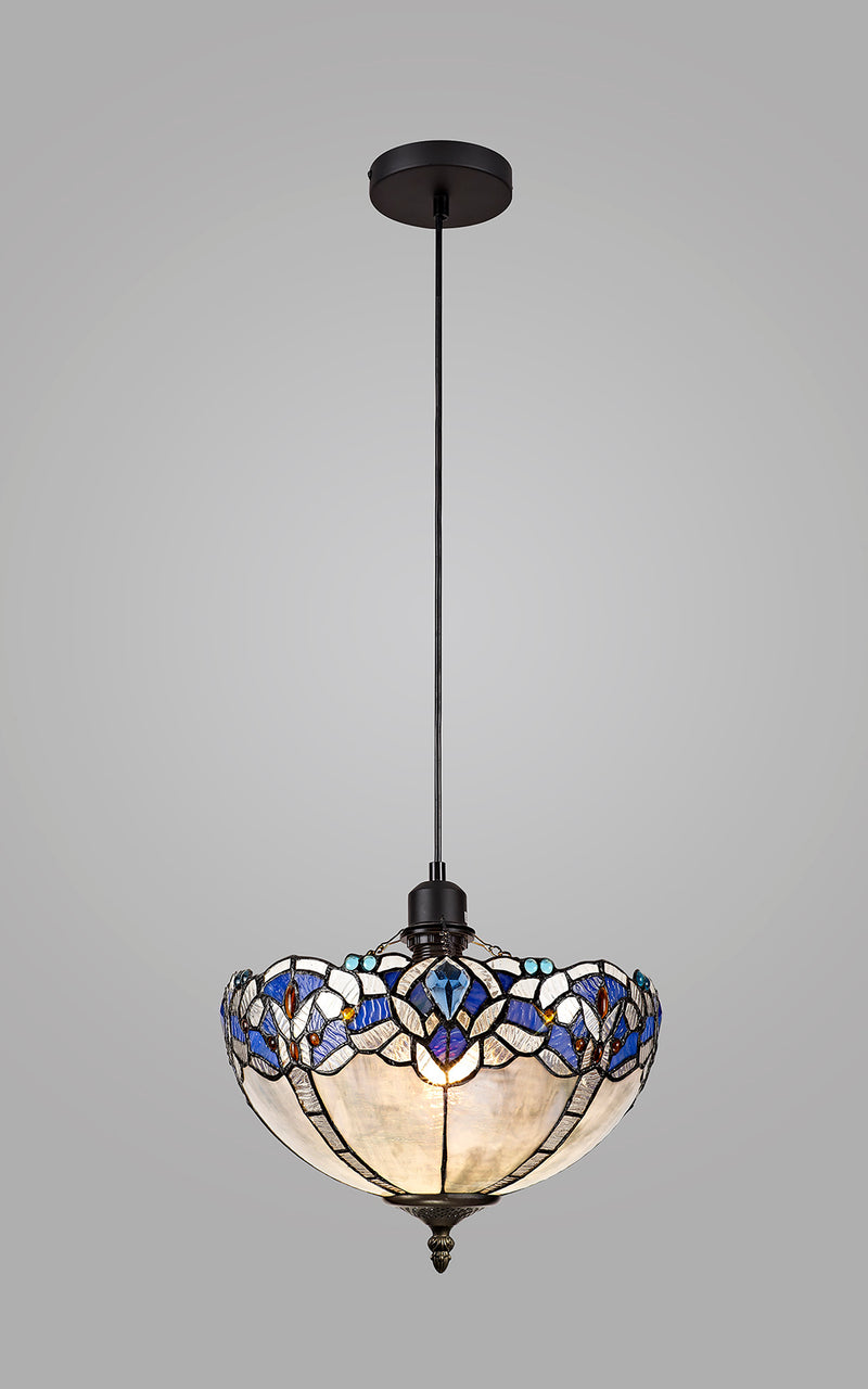 Load image into Gallery viewer, C-Lighting Hadlow 1 Light Uplighter Pendant E27 With 30cm Tiffany Shade, Blue/Clear Crystal/Black - 29543
