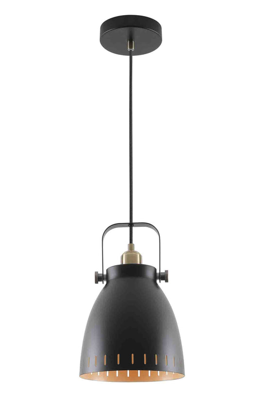 C-Lighting Hales Medium Pendant, 1 x E27, Matt Black/Antique Brass/Khaki - 29157