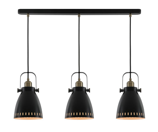 C-Lighting Hales Linear Pendant, 3 x E27, Matt Black/Antique Brass/Khaki - 29159