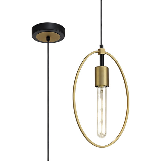 C-Lighting Hartlip Single Small Circle Pendant, 1 Light E27, Sand Gold/Matt Black - 28978