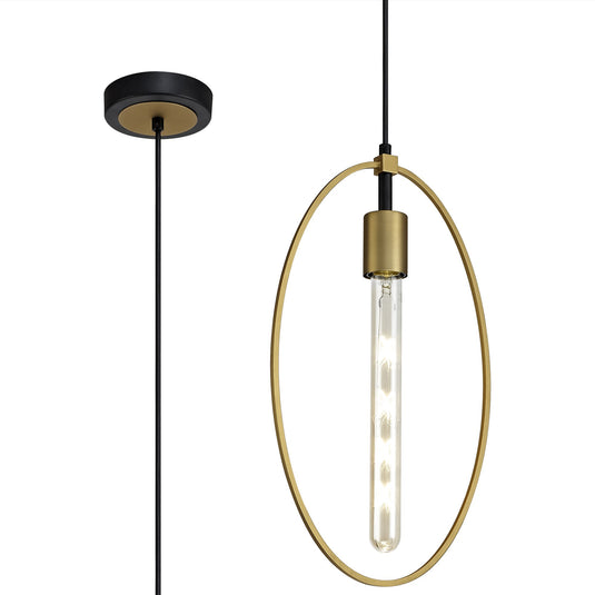 C-Lighting Hartlip Single Large Circle Pendant, 1 Light E27, Sand Gold/Matt Black - 28979