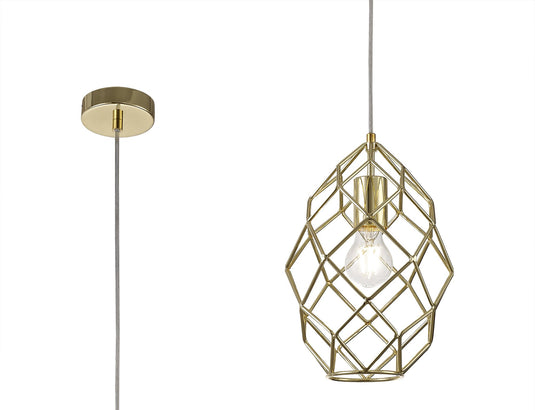 C-Lighting Harvey Curved Cylinder Pendant, 1 x E27, Polished Brass - 28782