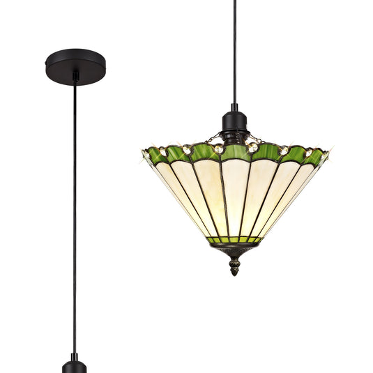 C-Lighting Heath 1 Light Uplighter Pendant E27 With 30cm Tiffany Shade, Green/Cmurston/Crystal/Black - 29639