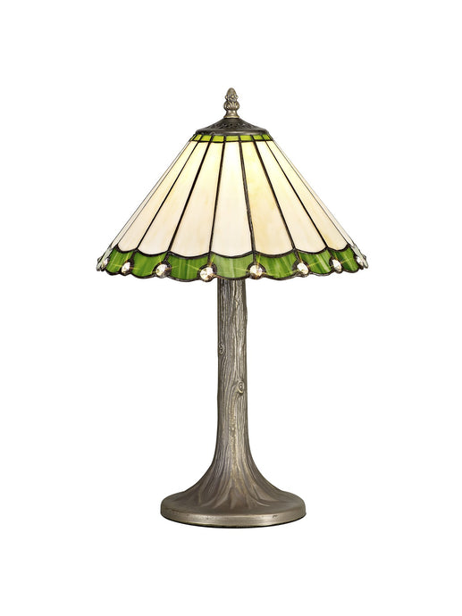 C-Lighting Heath 1 Light Tree Like Table Lamp E27 With 30cm Tiffany Shade, Green/Cmurston/Crystal/Aged Antique Brass - 29640