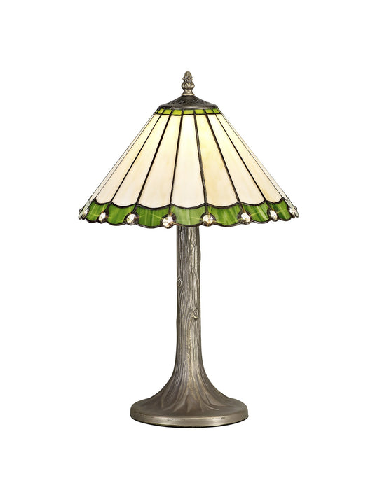 C-Lighting Heath 1 Light Tree Like Table Lamp E27 With 30cm Tiffany Shade, Green/Cmurston/Crystal/Aged Antique Brass - 29640