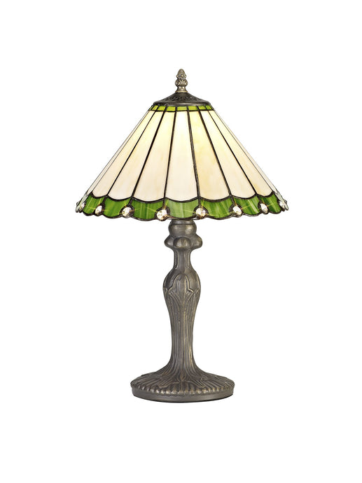 C-Lighting Heath 1 Light Curved Table Lamp E27 With 30cm Tiffany Shade, Green/Cmurston/Crystal/Aged Antique Brass - 29641