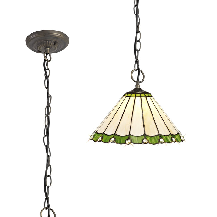 C-Lighting Heath 3 Light Downlighter Pendant E27 With 30cm Tiffany Shade, Green/Cmurston/Crystal/Aged Antique Brass - 29645
