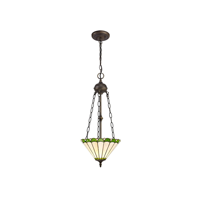 C-Lighting Heath 2 Light Uplighter Pendant E27 With 30cm Tiffany Shade, Green/Cmurston/Crystal/Aged Antique Brass - 29648