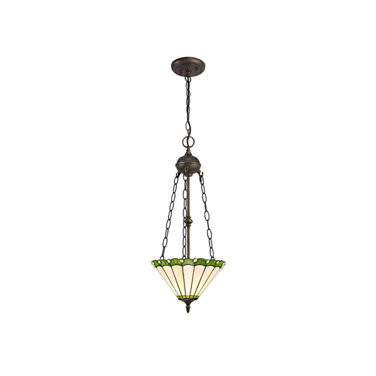 C-Lighting Heath 2 Light Uplighter Pendant E27 With 30cm Tiffany Shade, Green/Cmurston/Crystal/Aged Antique Brass - 29648