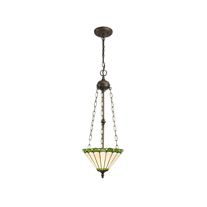 C-Lighting Heath 3 Light Uplighter Pendant E27 With 30cm Tiffany Shade, Green/Cmurston/Crystal/Aged Antique Brass - 29649