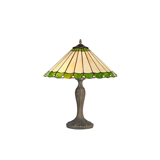 C-Lighting Heath 2 Light Curved Table Lamp E27 With 40cm Tiffany Shade, Green/Cmurston/Crystal/Aged Antique Brass - 29651