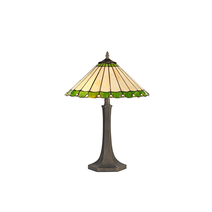 C-Lighting Heath 2 Light Octagonal Table Lamp E27 With 40cm Tiffany Shade, Green/Cmurston/Crystal/Aged Antique Brass - 29652